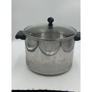 Vintage Farberware Classic Stock Pot 18/10 Stainless Steel 5 1/2 Qt W/ Glass Lid